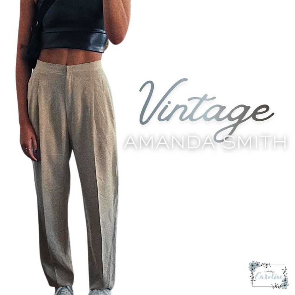 Vintage Amanda Smith Baggy Pleated Trousers in Khaki; Thrifted in Spain